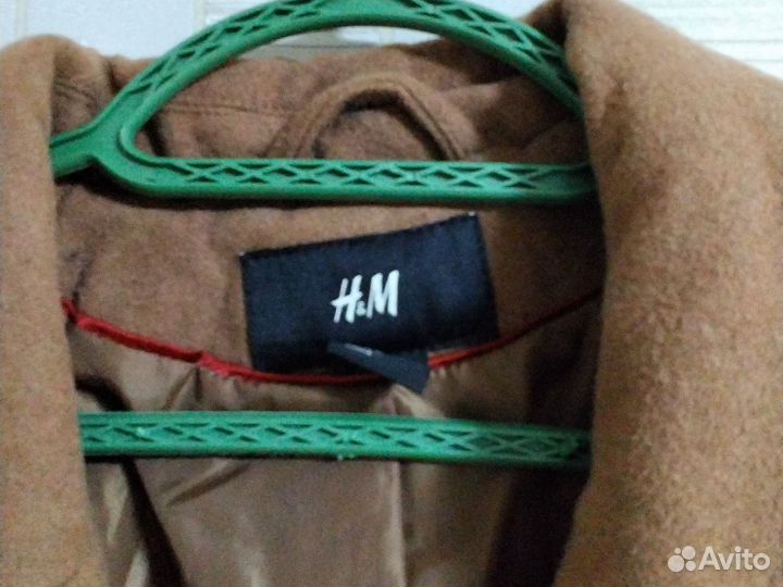 Шерстяное пальто H&M 46 размер коричневое
