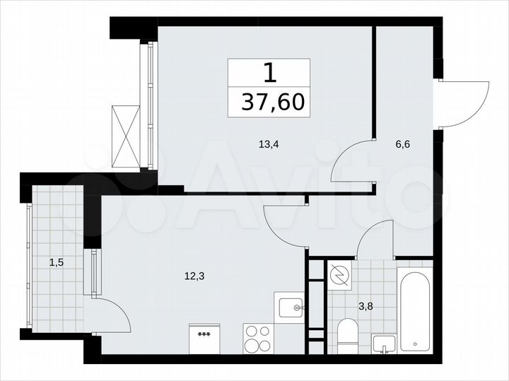 1-к. квартира, 37,6 м², 13/17 эт.