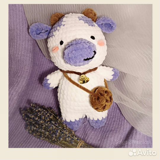 Плюшевая вязаная игрушка корова Milka