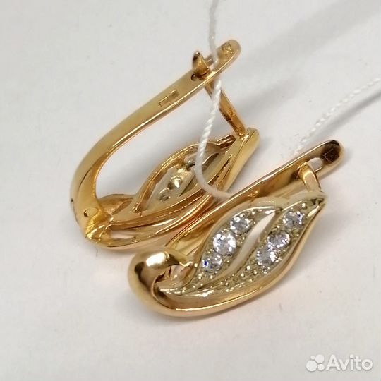 Серьги / 3,44г / Золото585 / фианиты круглые