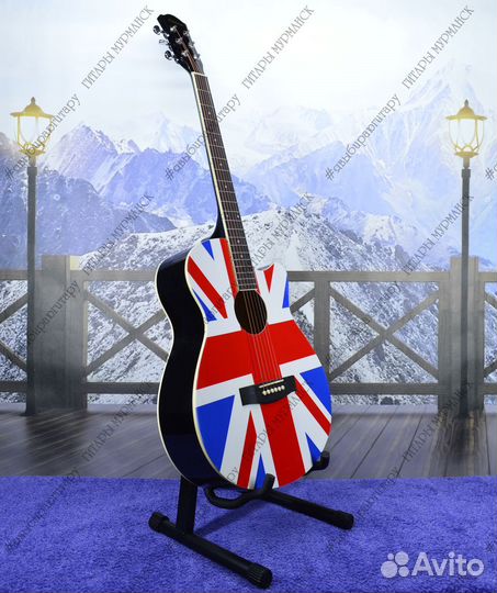 Акустическая гитара с принтом (новая) + аксессуары