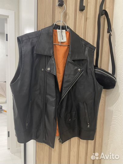 Жилетка кожаная xs оверсайз
