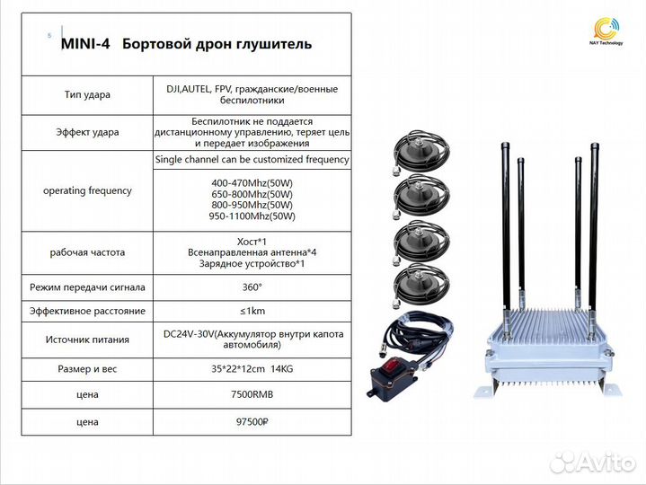 Автомобильный подавитель fpv дронов 4 канала