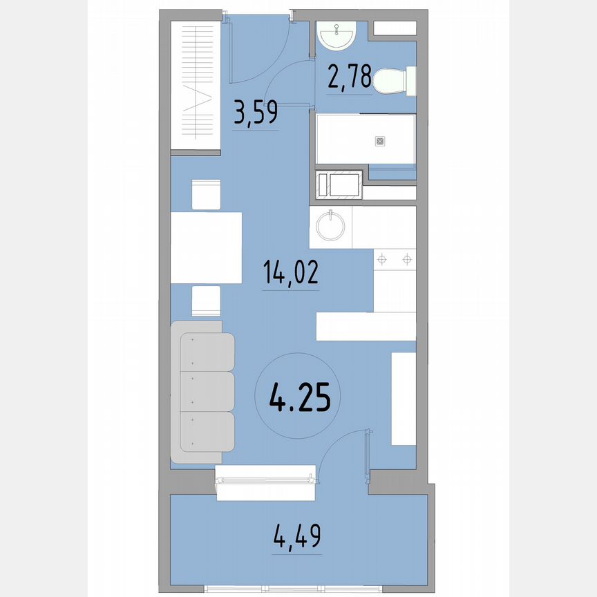 1-к. апартаменты, 25 м², 4/13 эт.