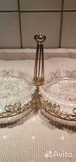 Менажница на две розетки (скань стекло) СССР