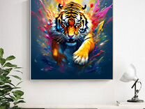 Уникальная картина маслом на холсте тигр в прыжке
