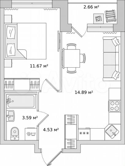 1-к. квартира, 34,2 м², 14/21 эт.