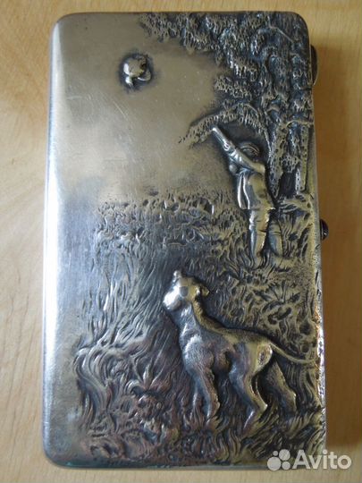 Серебряный портсигар Охота 84 пр. Царская Россия