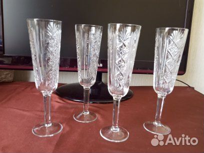 Хрустальные бокалы для шампанского и графин СССР
