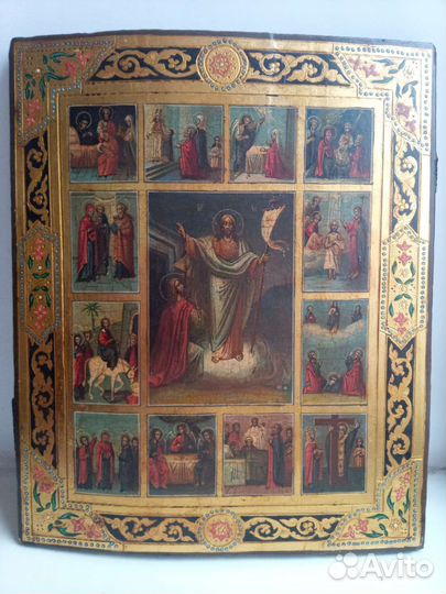 Икона праздники на золоте 37 см