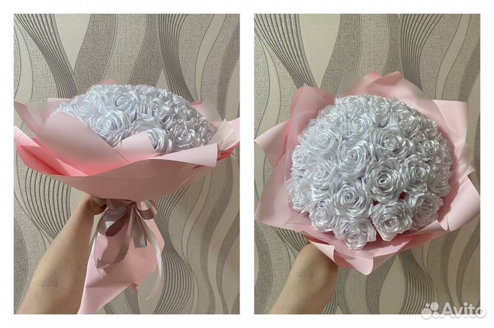 Букет роз из атласных лент