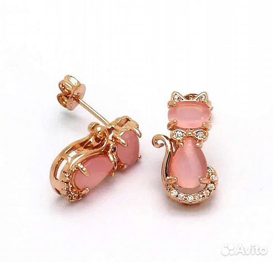 Комплект: Кулон, Серёжки и Кольцо, Кошечки. Новый