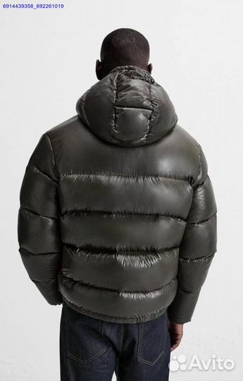 Пуховик Zara x Moncler Глянцевый Хаки (Арт.85897)