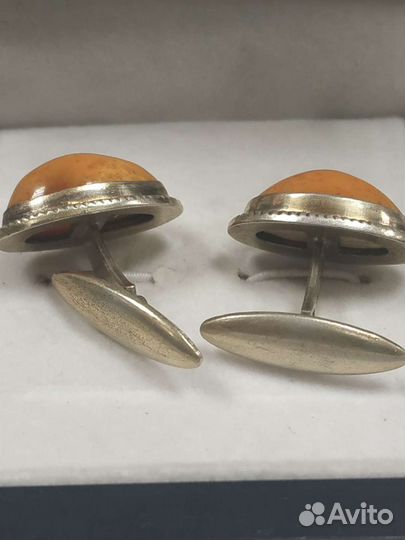 Запонки с янтарем СССР 875 пробы