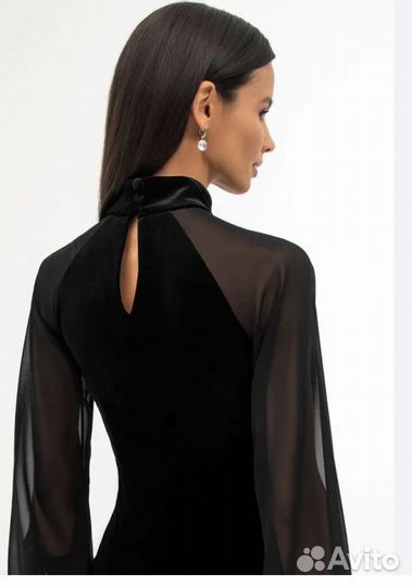 Черное бархатное платье миди S lichi новое