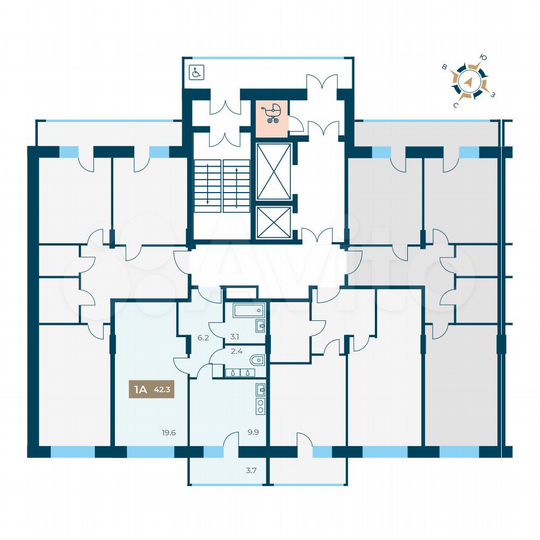 1-к. квартира, 42,3 м², 2/12 эт.