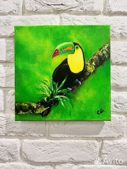 Картина маслом: Попугай Тукан