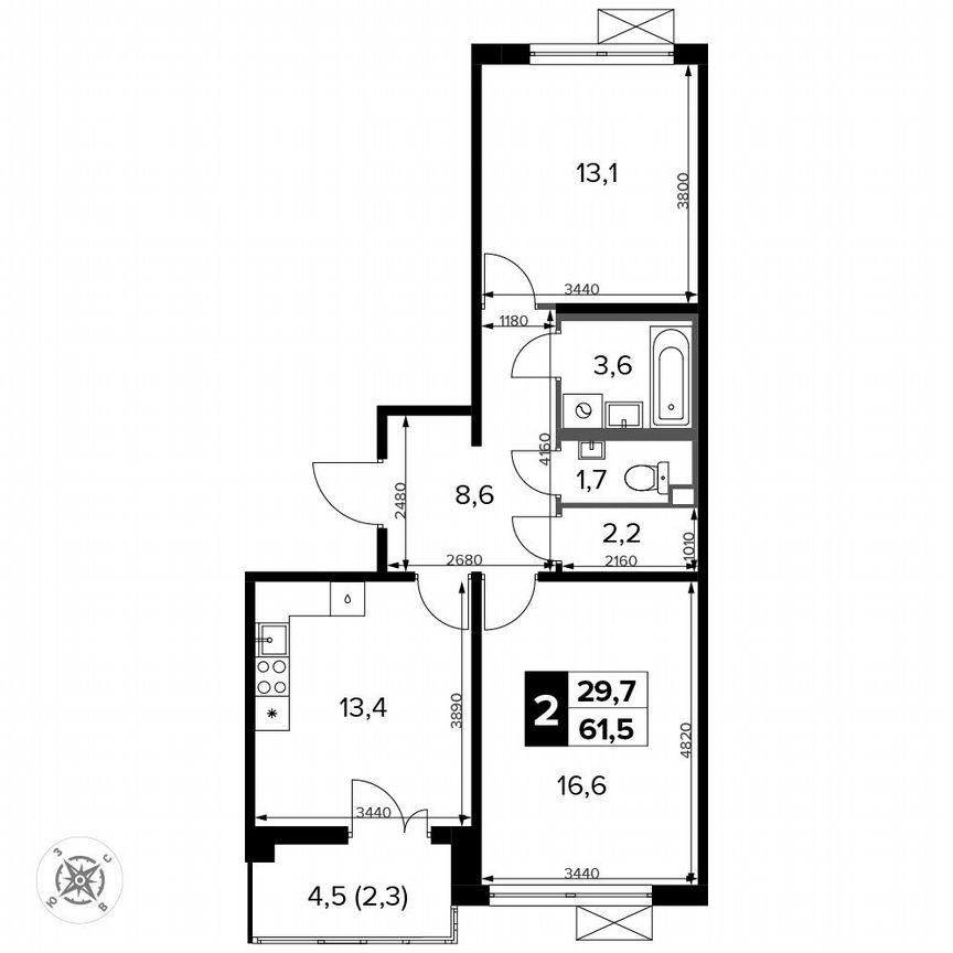 2-к. квартира, 61,5 м², 14/15 эт.