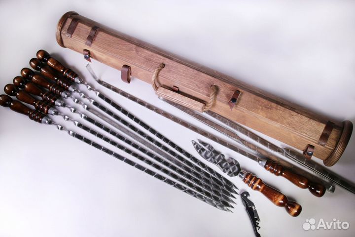 Набор шампуров для шашлыка Походный в тубусе (орех