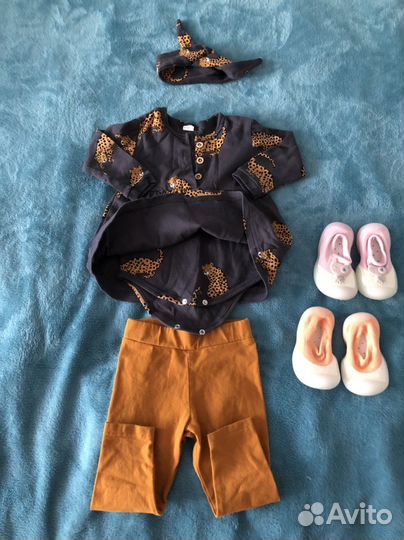 Комплект для девочки платье-боди и штаны,тапочки