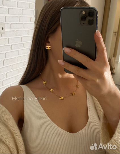 Серьги подвеска celine цвет золото сталь