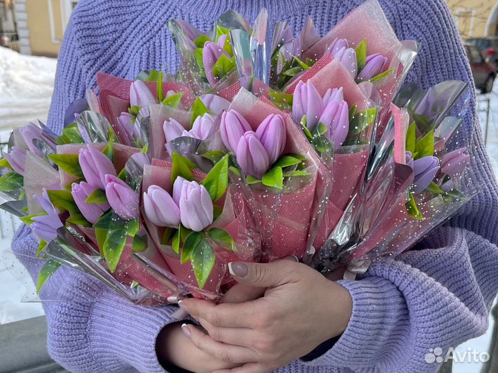 Тюльпаны из мыла, букет тюльпанов из мыла