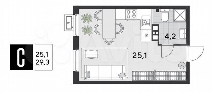 Квартира-студия, 29,3 м², 4/18 эт.