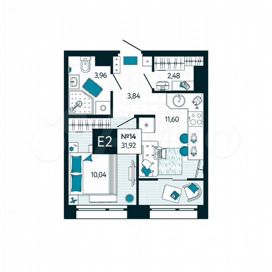 1-к. квартира, 31,9 м², 2/15 эт.