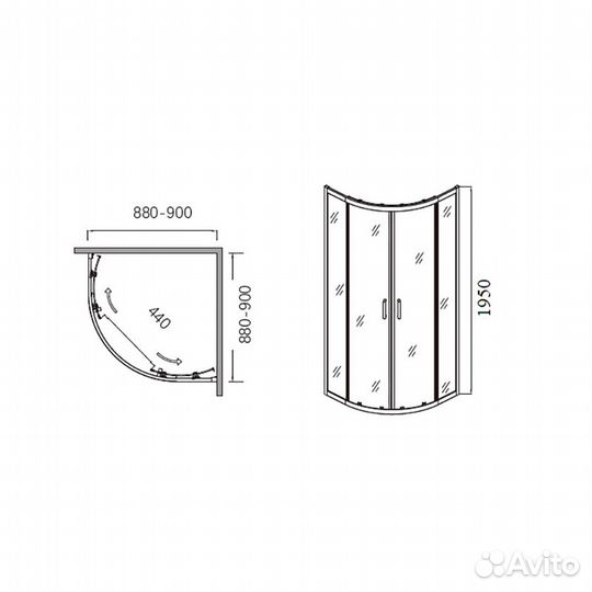 Душевой уголок AVS Раунд Изи 90x90 см профиль хром