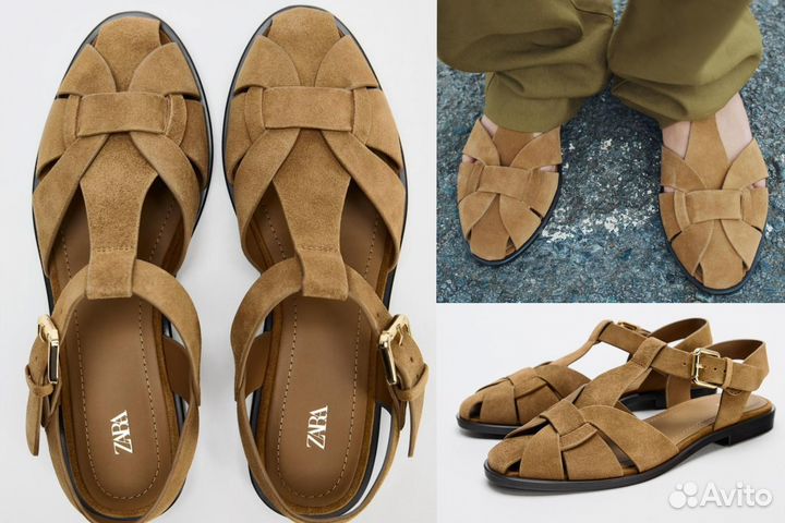 Замшевые сандалии Zara 2024