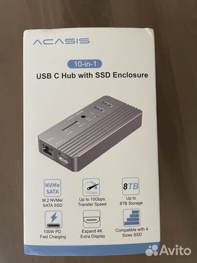 Док-станция Acasis USB-C HUB 10 в 1 для M.2 nvme и