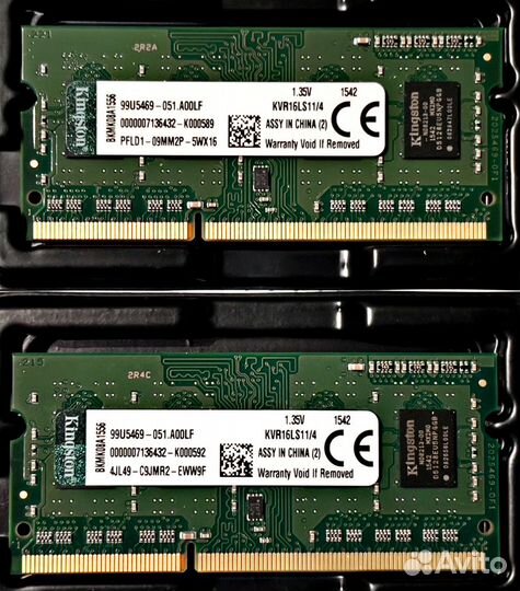 Оригинальная память DDR3L 4G х 2 1600 SO-dimm