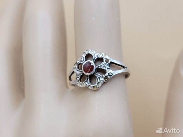 Кольцо серебро 925 Звезда Цветок Эмаль Марказиты