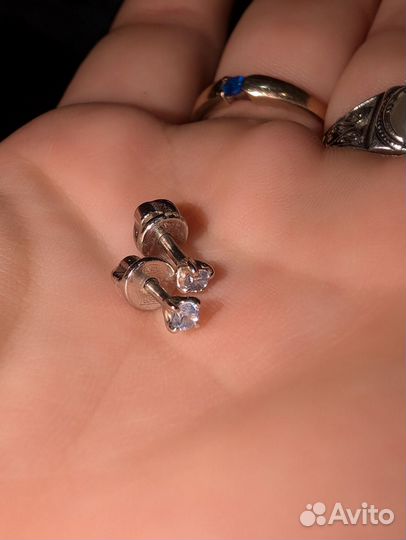 Серьги пуссеты серебро 925