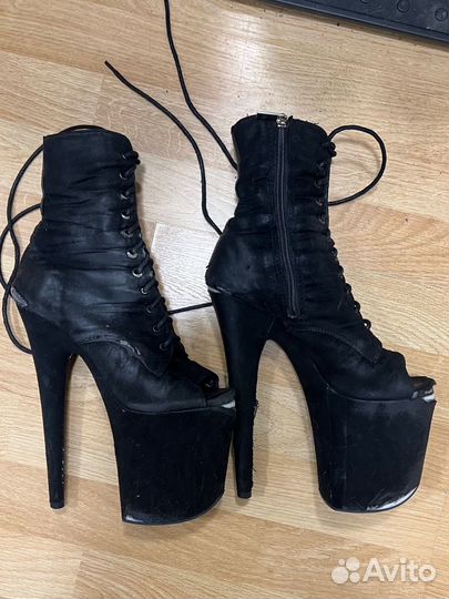 Стрипы ботильоны тройки pleaser 37 замша черные
