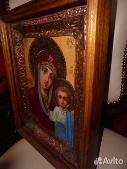 Киот Казанская Божия Матерь масло медная чеканка