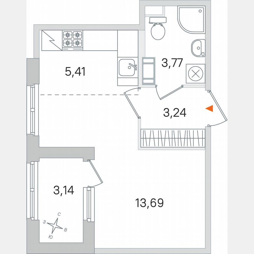 Квартира-студия, 27,7 м², 2/4 эт.