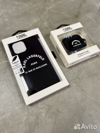 Набор Lagerfeld чехол iPhone + airpods