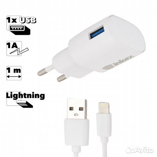 Блок питания inkax CD-08 1хUSB 1А+Lightning белый