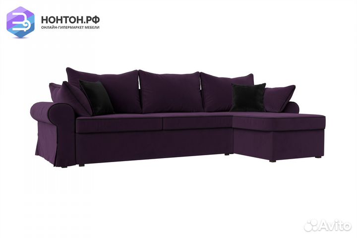 Диван угловой еврокнижка Элис велюр фиолетовый