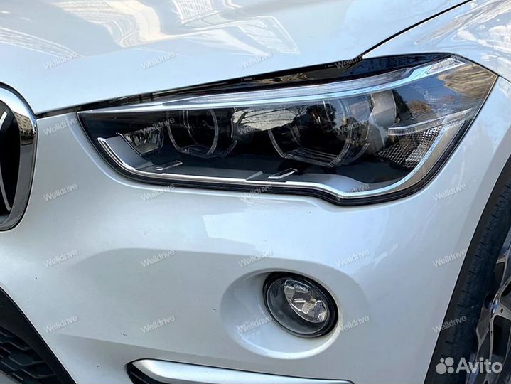 Реснички на фары BMW X1 F48 черный глянец