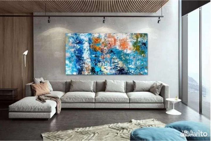 Картина маслом синяя абстракция