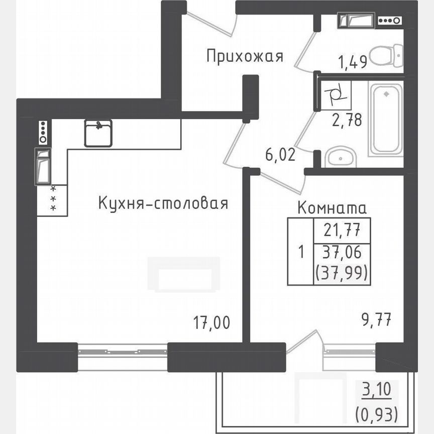 1-к. квартира, 38 м², 4/5 эт.