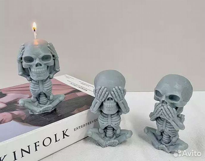 Набор статуэток на Хэллоуин 3 мудреца, скелеты