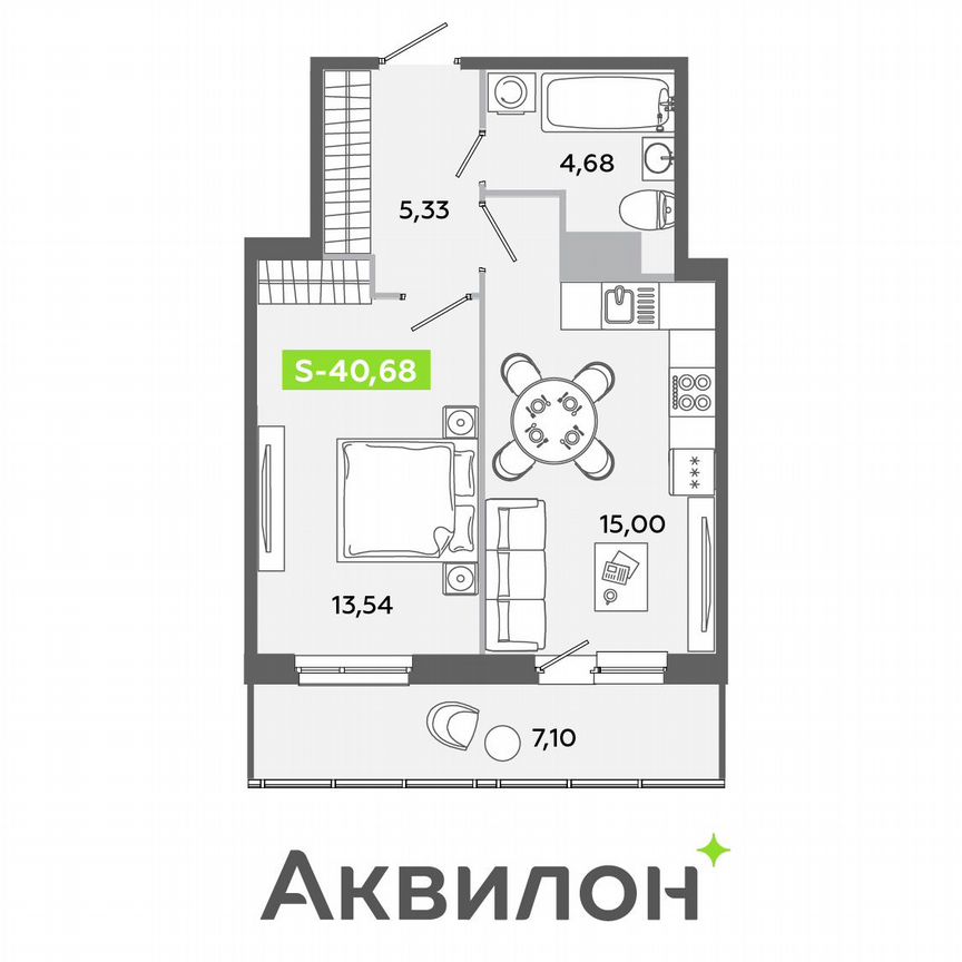 1-к. квартира, 40,7 м², 2/12 эт.