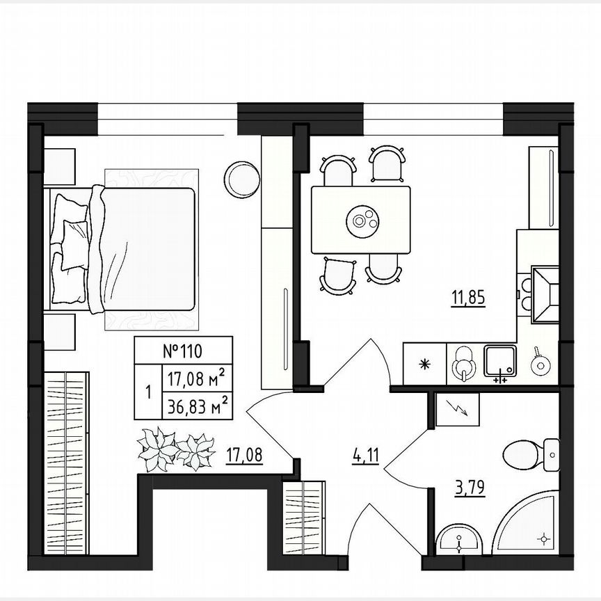 1-к. квартира, 36,8 м², 1/4 эт.