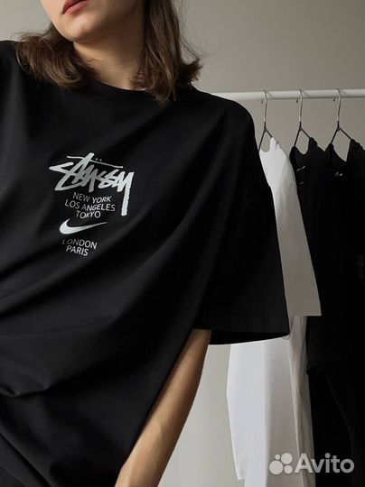 Футболка хлопковая nike х stussy чёрная