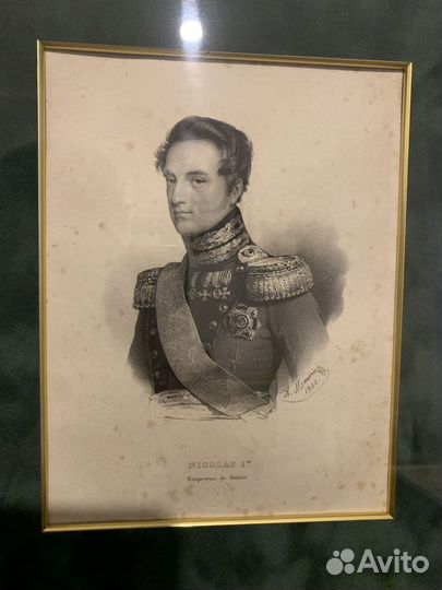 Старинная гравюра Император Николай Первый