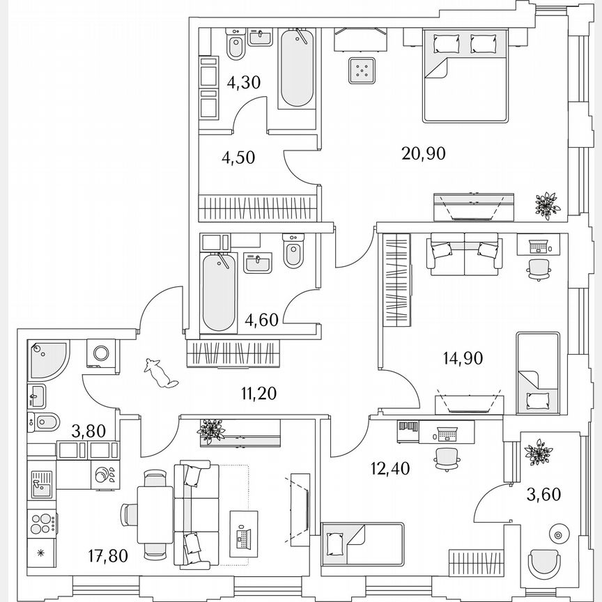3-к. квартира, 96,2 м², 13/13 эт.