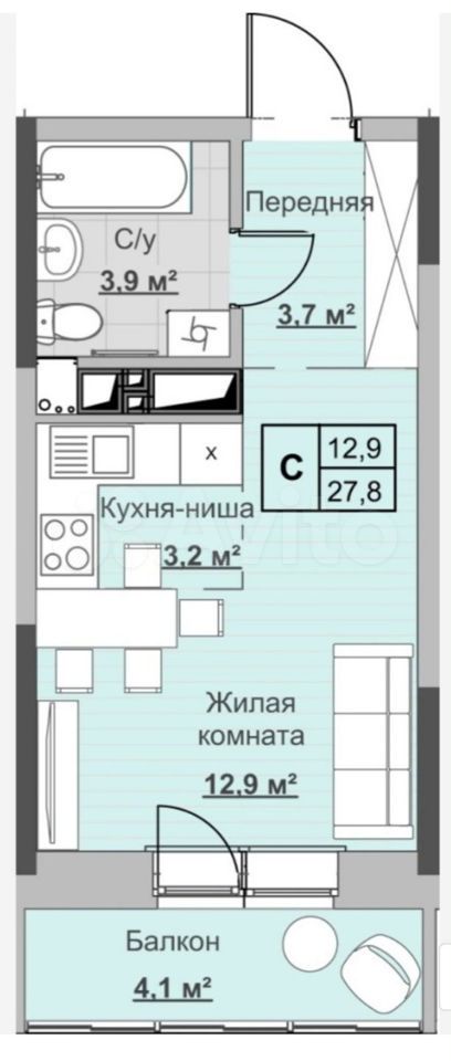 Квартира-студия, 27,8 м², 9/18 эт.